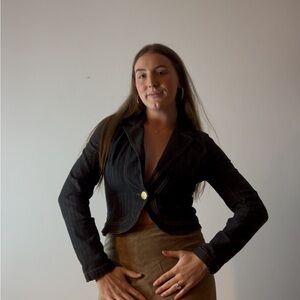 DKNY Y2k Denim Fitted Cropped Blazer